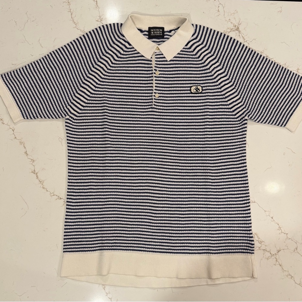 Scotch & Soda Navy and White Striped Polo Shirt
